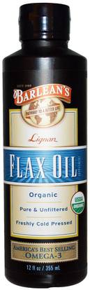 Barleans, Organic Lignan Flax Oil, 12 fl oz (355 ml) ,المكملات الغذائية، إيفا أوميجا 3 6 9 (إيبا دا)، الكتان النفط السائل، البارلان زيوت الكتان