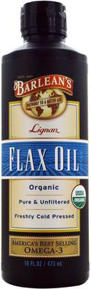 Barleans, Organic, Lignan Flax Oil, 16 fl oz (473 ml) ,المكملات الغذائية، إيفا أوميجا 3 6 9 (إيبا دا)، الكتان النفط السائل