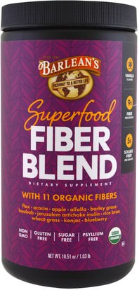 Barleans, Organic Superfood Fiber Blend, Vanilla Flavor, 16.51 oz ,المكملات الغذائية، والألياف