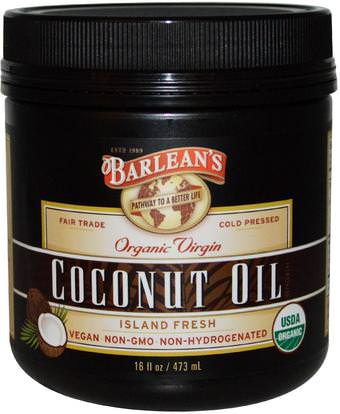 Barleans, Organic Virgin Coconut Oil, 16 fl oz (473 ml) ,الطعام، زيت جوز الهند