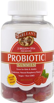 Barleans, Probiotic Gummies, Natural Raspberry Flavor, 60 Count ,المكملات الغذائية، البروبيوتيك، استقرت البروبيوتيك