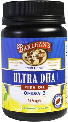 Barleans, Ultra DHA, Fish Oil, Omega-3, Lemonade Flavor, 90 Softgels ,المكملات الغذائية، إيفا أوميجا 3 6 9 (إيبا دا)، دا، إيبا