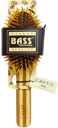 Bass Brushes, Extra Large Oval, Hair Brush, Cushion, Wood Bristles with Stripped Bamboo Handle, 1 Hair Brush ,حمام، الجمال، فرش الشعر، دقة بالغة، فروة الرأس