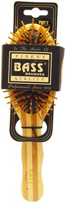 Bass Brushes, Large Oval, Hair Brush, Cushion Wood Bristles with Stripped Bamboo Handle, 1 Hair Brush ,حمام، الجمال، فرش الشعر
