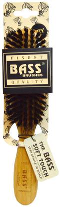 Bass Brushes, Semi Oval (soft) 100% Wild Boar Bristles, Wood Handle For Fine Hair, 1 Hair Brush ,حمام، الجمال، فرش الشعر، دقة بالغة، فروة الرأس