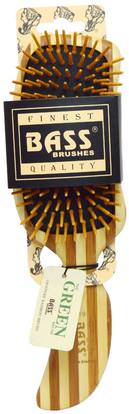 Bass Brushes, Semi S Shaped, Hair Brush, Wood Bristles with Stripped Bamboo Handle, 1 Hair Brush ,حمام، الجمال، فرش الشعر، دقة بالغة، فروة الرأس