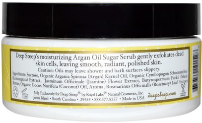 حمام، الجمال، أرجان، بدن، الدعك Deep Steep, Argan Oil Sugar Scrub, Lemongrass - Jasmine, 8 oz (226 g)