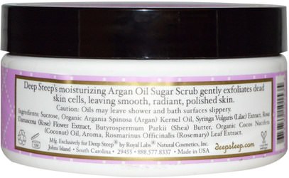 حمام، الجمال، أرجان، بدن، الدعك Deep Steep, Argan Oil Sugar Scrub, Lilac Blossom, 8 oz (226 g)
