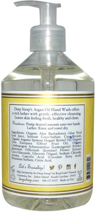 حمام، الجمال، المستحضرات أرغان والزبدة Deep Steep, Argan Oil Hand Wash, Lemongrass-Jasmine, 17.6 fl oz (520 ml)