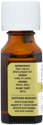 حمام، الجمال، الزيوت العطرية الزيوت Aura Cacia, 100% Pure Essential Oil, Black Pepper, Warning.5 fl oz (15 ml)