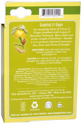 حمام، الجمال، الزيوت العطرية الزيوت Badger Company, Focus Balm, Grapefruit & Ginger.60 oz (17 g)