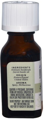 حمام، الجمال، الزيوت العطرية الزيوت، زيت الريحان Aura Cacia, 100% Pure Essential Oil, Sweet Basil, Refreshing.5 fl oz (15 ml)