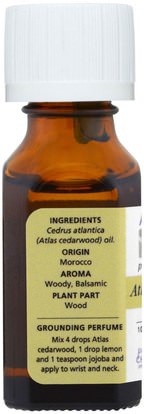 حمام، الجمال، الزيوت العطرية الزيوت، زيت خشب الأرز Aura Cacia, 100% Pure Essential Oil, Atlas Cedarwood.5 fl oz (15 ml)