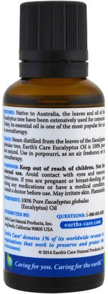 حمام، الجمال، الزيوت العطرية الزيوت، زيت الكافور Earths Care, Eucalyptus Oil, 1 fl oz (30 ml)