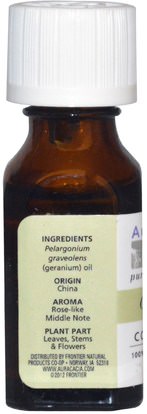 حمام، الجمال، الزيوت العطرية الزيوت، زيت إبرة الراعي Aura Cacia, 100% Pure Essential Oil, Geranium.5 fl oz (15 ml)
