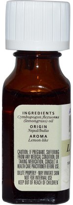 حمام، الجمال، الزيوت العطرية الزيوت، زيت الليمون Aura Cacia, 100% Pure Essential Oil, Lemongrass, Inspiring.5 fl oz (15 ml)
