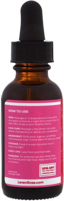 حمام، الجمال، الزيوت العطرية الزيوت Leven Rose, 100% Pure & Organic Carrot Seed Oil, 1 fl oz (30 ml)