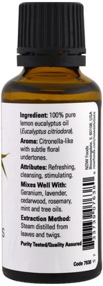 حمام، الجمال، الزيوت العطرية الزيوت Now Foods, Essential Oils, Lemon Eucalyptus, 1 fl oz (30 ml)