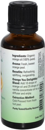 حمام، الجمال، الزيوت العطرية الزيوت، زيت البرتقال Now Foods, Organic Essential Oils, Orange, 1 fl oz (30 ml)