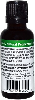 حمام، الجمال، الروائح الزيوت الأساسية، زيت النعناع Cococare, 100% Natural Peppermint Oil, 1 fl oz (30 ml)