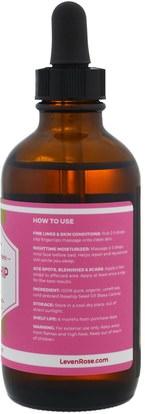 حمام، والجمال، والزيوت العطرية الزيوت، وارتفع زيت بذور الورك Leven Rose, 100% Pure & Organic Rosehip Oil, 4 fl oz (118 ml)