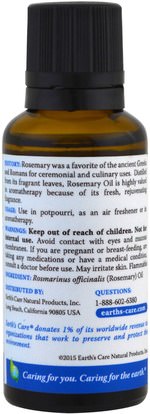 حمام، الجمال، الزيوت العطرية الزيوت، روزماري النفط Earths Care, Rosemary Oil, 1 fl oz (30 ml)