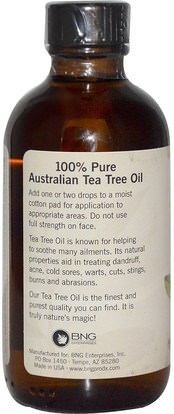 حمام، الجمال، الروائح الزيوت العطرية، زيت شجرة الشاي Natural Treasures, BNG, Tea Tree Oil, 100% Pure Australian, 4.0 fl oz