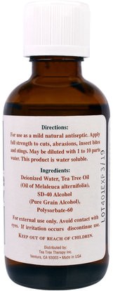 حمام، الجمال، الروائح الزيوت العطرية، زيت شجرة الشاي Tea Tree Therapy, Tea Tree Oil, 2 fl oz (60 ml)