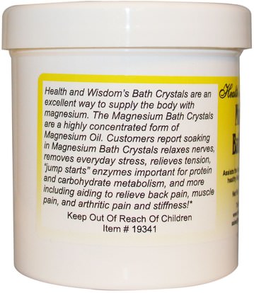 حمام، الجمال، أملاح الاستحمام، المضادة الألم Health and Wisdom Inc., Magnesium Bath Crystals, 3/4 lb (341 g)