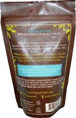 حمام، الجمال، أملاح الاستحمام Hugo Naturals, Effervescent Bath Salts, Eucalyptus, 14 oz (397 g)