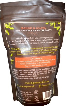 حمام، الجمال، أملاح الاستحمام Hugo Naturals, Effervescent Bath Salts, Mango & Guava, 14 oz (397 g)