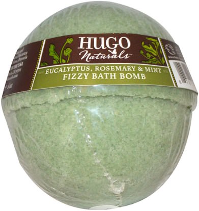 حمام، الجمال، أملاح الاستحمام Hugo Naturals, Fizzy Bath Bomb, Eucalyptus, Rosemary & Mint, 6 oz (170 g)