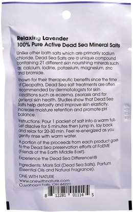 حمام، الجمال، أملاح الاستحمام One with Nature, Dead Sea Mineral Salts, Relaxing, Lavender, 2.5 oz (70 g)