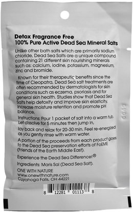 حمام، الجمال، أملاح الاستحمام One with Nature, Dead Sea Spa, Mineral Salts, Detox, 2.5 oz (70 g)