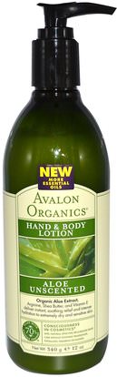 حمام، الجمال، غسول الجسم Avalon Organics, Hand & Body Lotion, Aloe Unscented, 12 oz (340 g)