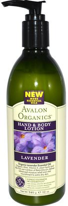 حمام، الجمال، غسول الجسم Avalon Organics, Hand & Body Lotion, Lavender, 12 oz (340 g)