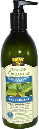 حمام، الجمال، غسول الجسم Avalon Organics, Hand & Body Lotion, Peppermint, 12 oz (340 ml)