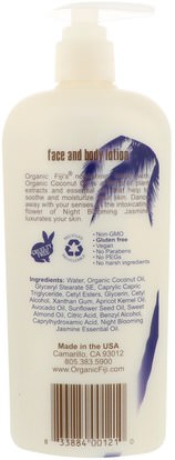 حمام، الجمال، غسول الجسم Organic Fiji, Face & Body Lotion with Organic Coconut Oil, Night Blooming Jasmine, 12 oz (354 ml)