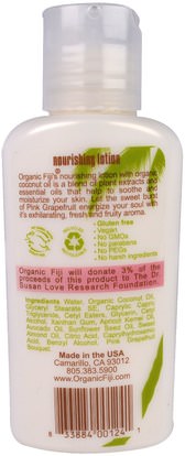 حمام، الجمال، غسول الجسم Organic Fiji, Nourishing Lotion, Pink Grapefruit, 3 oz (89 ml)