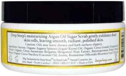 حمام، الجمال، بدن، الدعك، أرجان، حمام Deep Steep, Argan Oil Sugar Scrub, Grapefruit Bergamot, 8 oz (226 g)