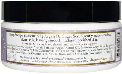 حمام، الجمال، بدن، الدعك، أرجان، حمام Deep Steep, Argan Oil Sugar Scrub, Lavender Chamomile, 8 oz (226 g)
