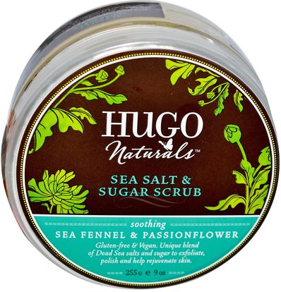 حمام، الجمال، فرك الجسم Hugo Naturals, Sea Salt & Sugar Scrub, Sea Fennel & Passionflower, 9 oz (255 g)