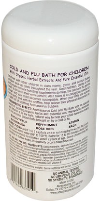 حمام، الجمال، أملاح حمام الفقاعة Abra Therapeutics, Aromasaurus Cold & Flu, Aroma Therapy Bubble Bath For Children, 20 oz (566 g)