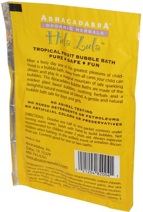 حمام، الجمال، أملاح حمام الفقاعة Abra Therapeutics, Hula Lula Tropical Fruit Bubble Bath, 2.5 oz (71 g)