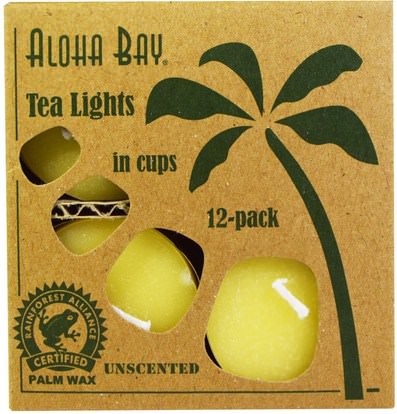 حمام، الجمال، الشمعات Aloha Bay, Palm Wax Candles, Tea Lights, Unscented, Cream, 12 Pack