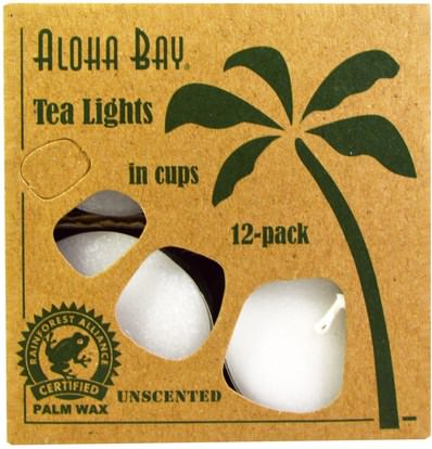 حمام، الجمال، الشمعات Aloha Bay, Palm Wax Candles, Tea Lights, Unscented, White, 12 Pack
