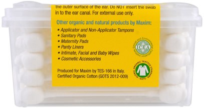 حمام، جمال، قطن كرات مسحات وجولات Maxim Hygiene Products, Organic Cotton Baby Swabs, 50 Swabs