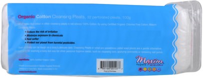 حمام، جمال، قطن كرات مسحات وجولات Maxim Hygiene Products, Organic Cotton, Cleansing Pleats, 32 Pleats (100 g)