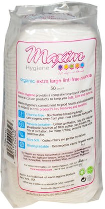 حمام، جمال، قطن كرات مسحات وجولات Maxim Hygiene Products, Organic Extra Large Lint-Free Rounds, 50 Count