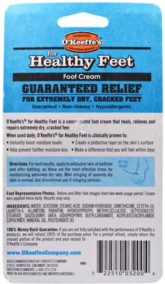 حمام، الجمال، الكريمات، أسفل OKeeffes, For Healthy Feet, Foot Cream, 3.2 oz (91 g)